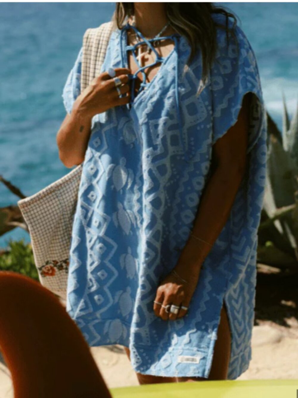 Sand Cloud Beach Poncho OS Teal Sea Turtle Organic Cotton Terry Cloth Cover Up - Picture 2 of 6